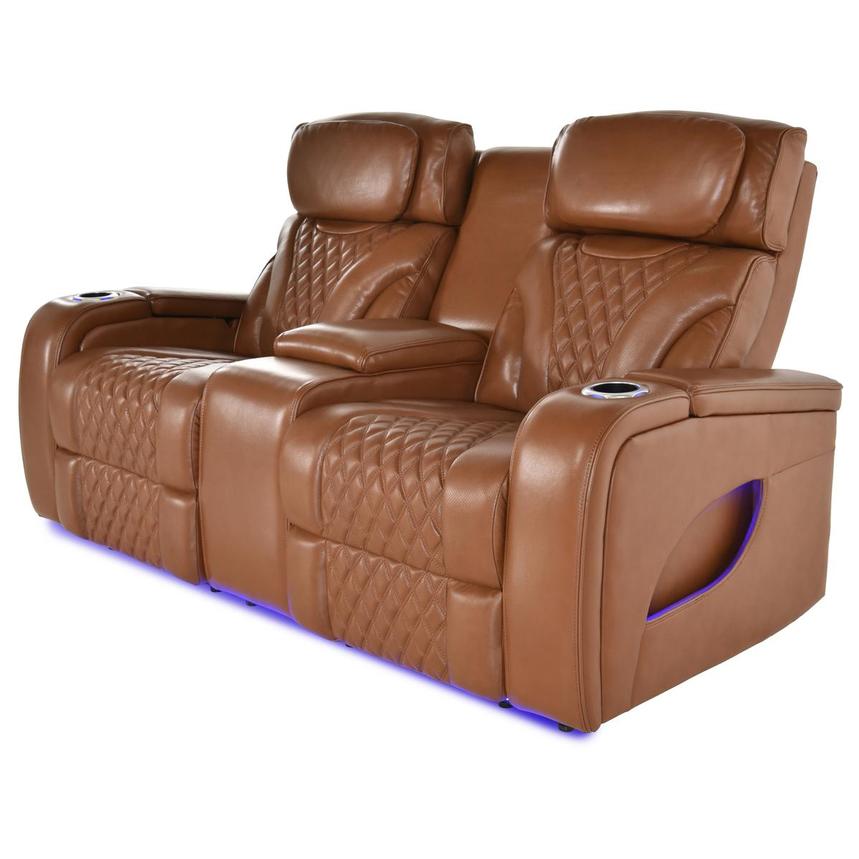 Tan leather store reclining loveseat