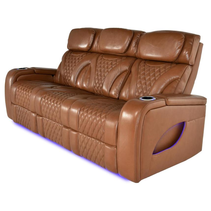Pummel Tan Leather Power Reclining Sofa main image, 1 of 9 images.