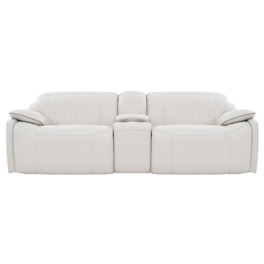 Austin Light Gray Leather Power Reclining Sofa w/Console main image, 1 of 5 images.