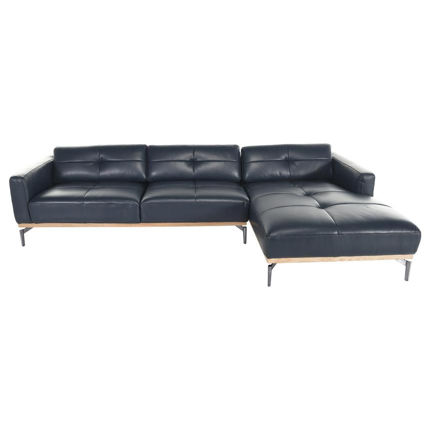 Nate Blue Leather Corner Sofa w/Right Chaise  alternate image, 3 of 7 images.