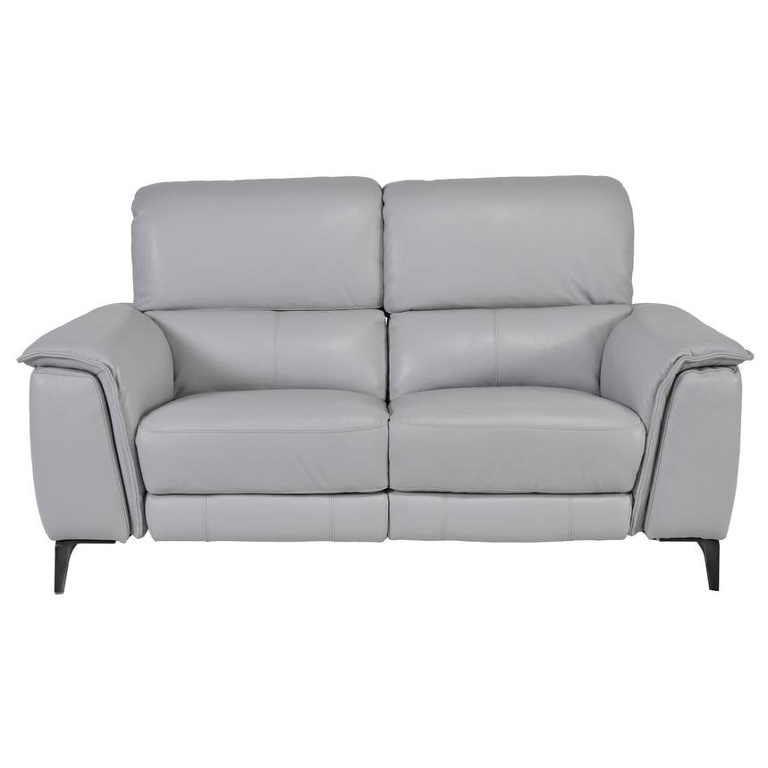 Clayton Light Gray Leather Power Reclining Loveseat  main image, 1 of 6 images.