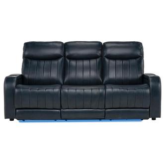 Neptune Blue Leather Power Reclining Sofa
