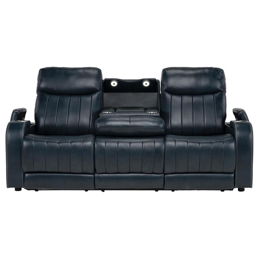 Neptune Blue Leather Power Reclining Sofa  alternate image, 2 of 12 images.