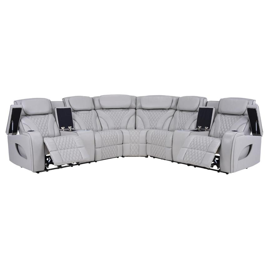 Pummel Gray Leather Power Reclining Sofa  alternate image, 3 of 16 images.