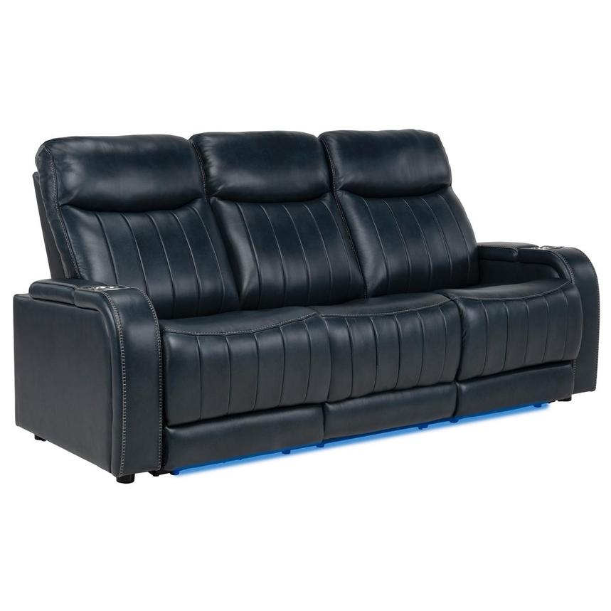 Neptune Blue Leather Power Reclining Sofa alternate image, 3 of 12 images.