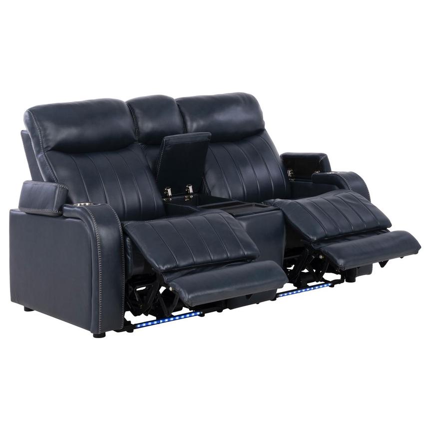 Neptune Blue Leather Power Reclining Sofa w/Console alternate image, 3 of 16 images.