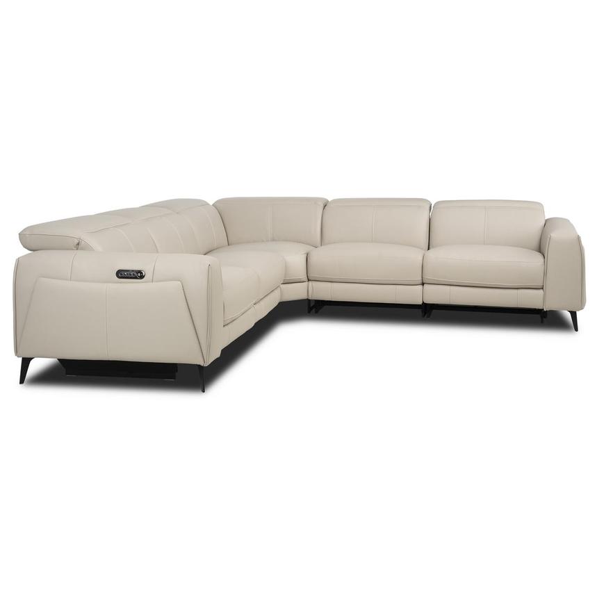 Luke 2.0 Taupe Leather Power Reclining Sectional with 5PCS/2PWR alternate image, 3 of 10 images.