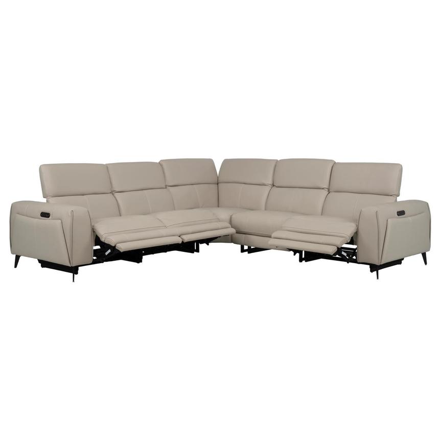 Luke 2.0 Taupe Leather Power Reclining Sectional with 5PCS/3PWR  alternate image, 2 of 9 images.