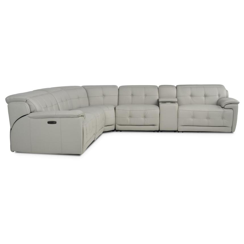 Graystone Gray Leather Power Reclining Sectional with 6PCS/3PWR  alternate image, 3 of 12 images.