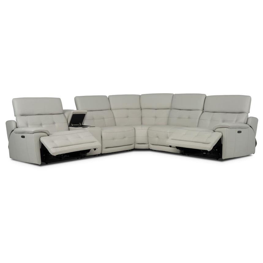 Graystone Gray Leather Power Reclining Sectional with 6PCS/2PWR alternate image, 3 of 12 images.