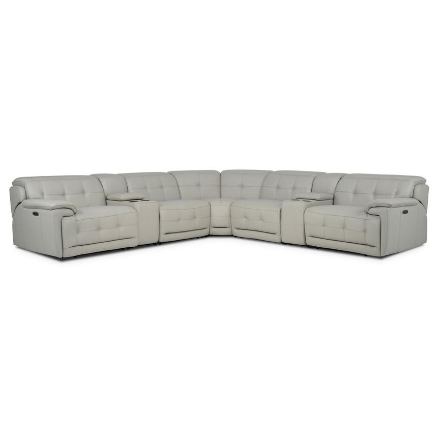 Graystone Gray Leather Power Reclining Sectional with 7PCS/3PWR main image, 1 of 12 images.