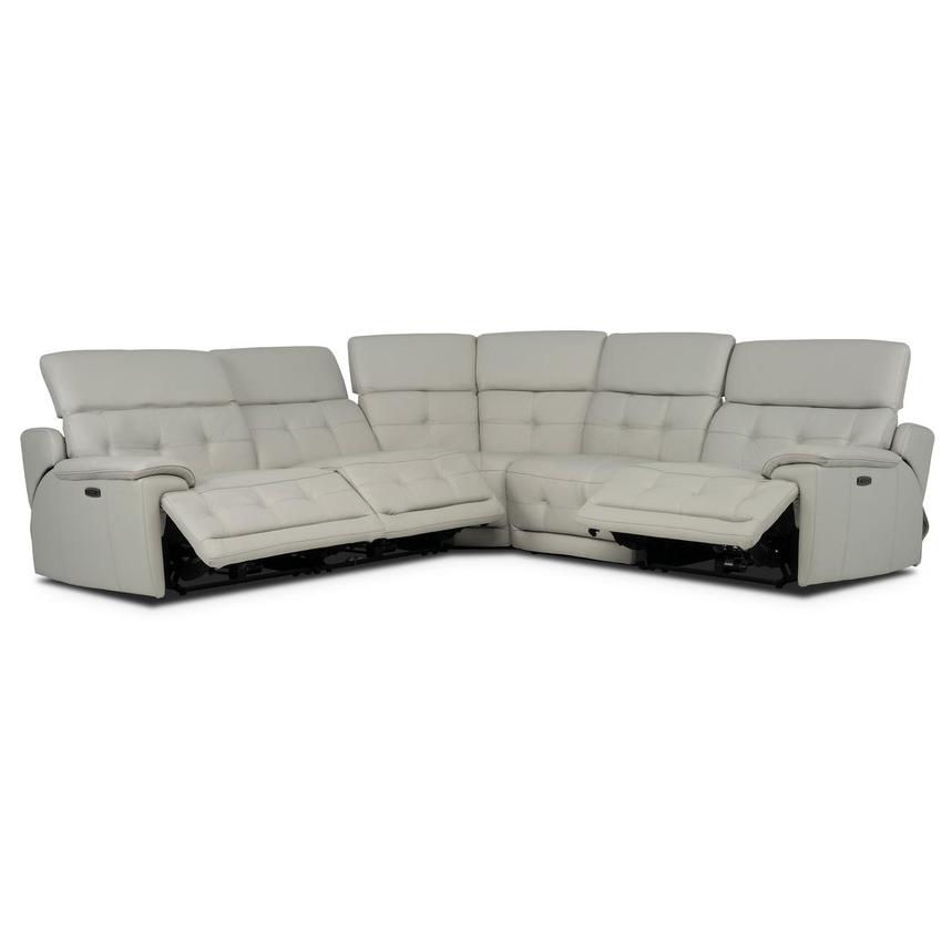 Graystone Gray Leather Power Reclining Sectional with 5PCS/3PWR  alternate image, 3 of 9 images.
