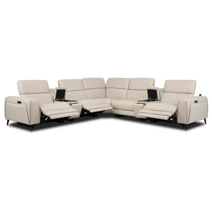 Luke 2.0 Taupe Leather Power Reclining Sectional with 7PCS/3PWR  alternate image, 2 of 11 images.