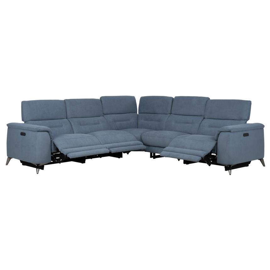 Claribel II Light Blue Power Reclining Sectional with 5PCS/3PWR  alternate image, 2 of 10 images.