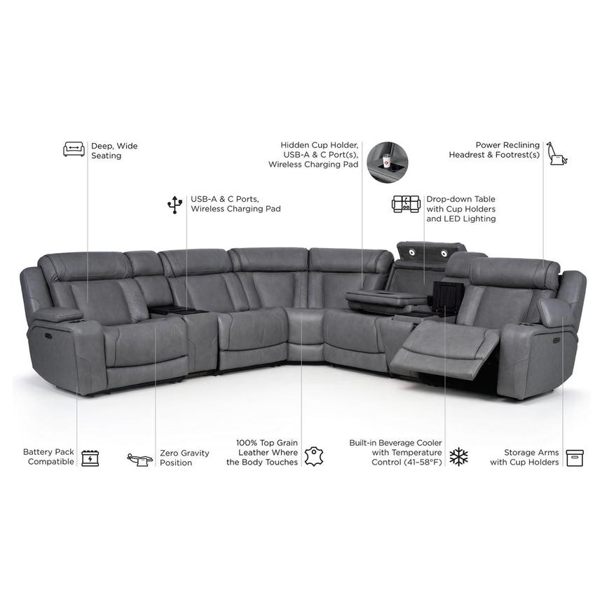 Odyssey Cobalt 7PCS/3PWR Leather Power Reclining Sectional w/Beverage Cooler alternate image, 20 of 20 images.