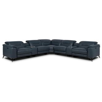 Anabel 2.0 Blue Leather Power Reclining Sectional with 7PCS/3PWR