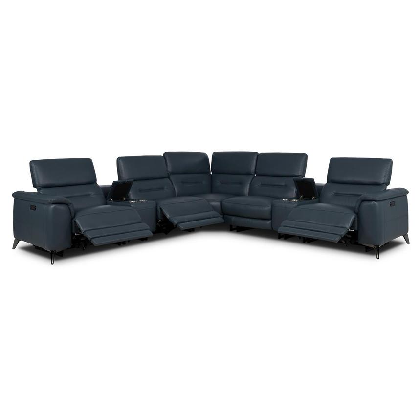 Anabel 2.0 Blue Leather Power Reclining Sectional with 7PCS/3PWR