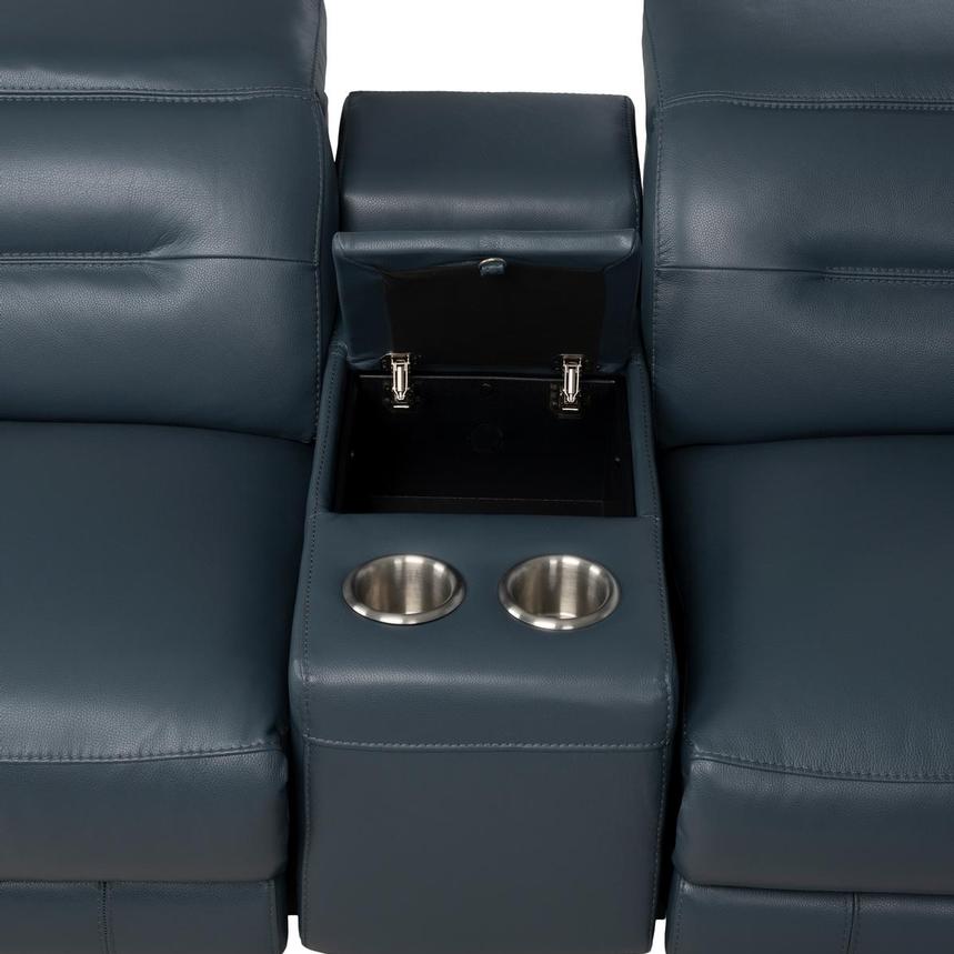 Anabel 2.0 Blue Leather Power Reclining Sectional with 7PCS/3PWR
