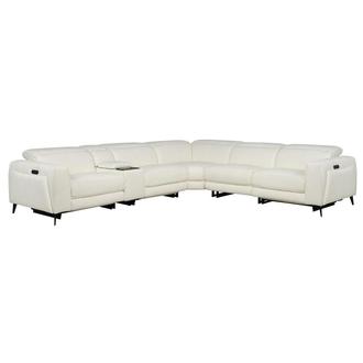 Luke 2.0 White Leather Power Reclining Sectional with 6PCS/2PWR