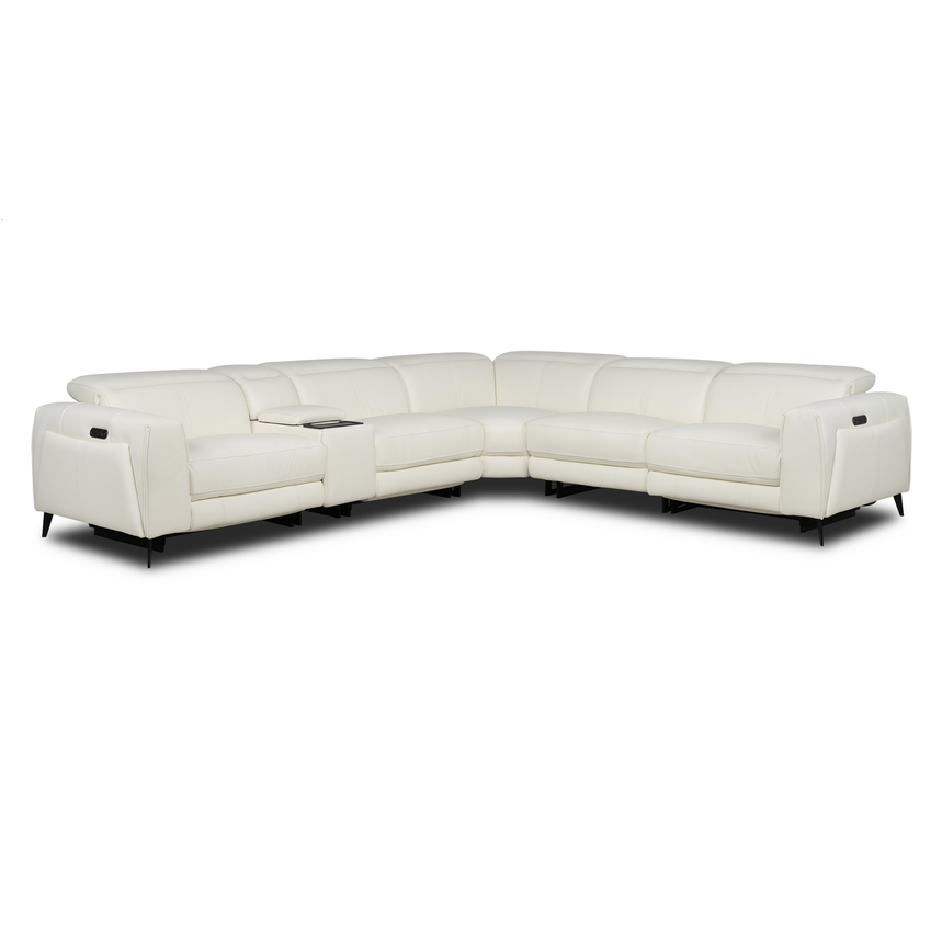 Luke 2.0 White Leather Power Reclining Sectional with 6PCS/2PWR main image, 1 of 12 images.