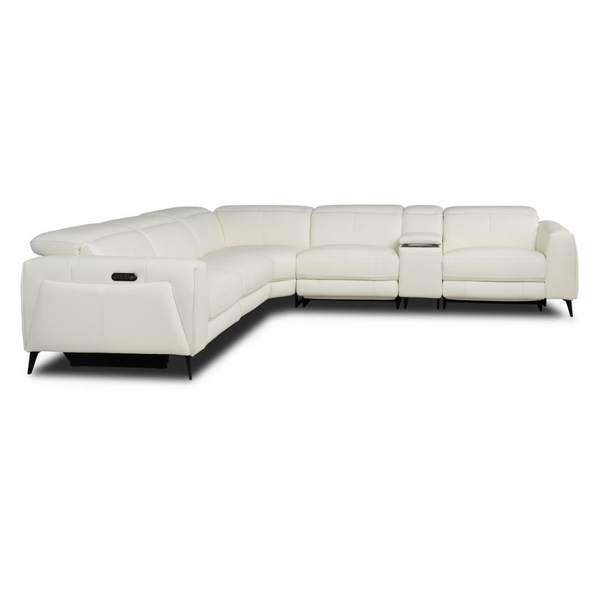 Luke 2.0 White Leather Power Reclining Sectional with 6PCS/3PWR alternate image, 3 of 12 images.