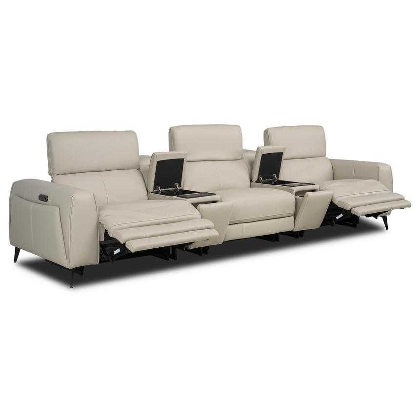 Luke 2.0 Taupe Home Theater Leather Seating with 5PCS/2PWR alternate image, 3 of 10 images.