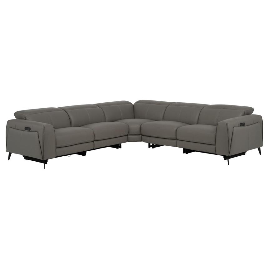 Luke 2.0 Dark Gray Leather Power Reclining Sectional with 5PCS/3PWR