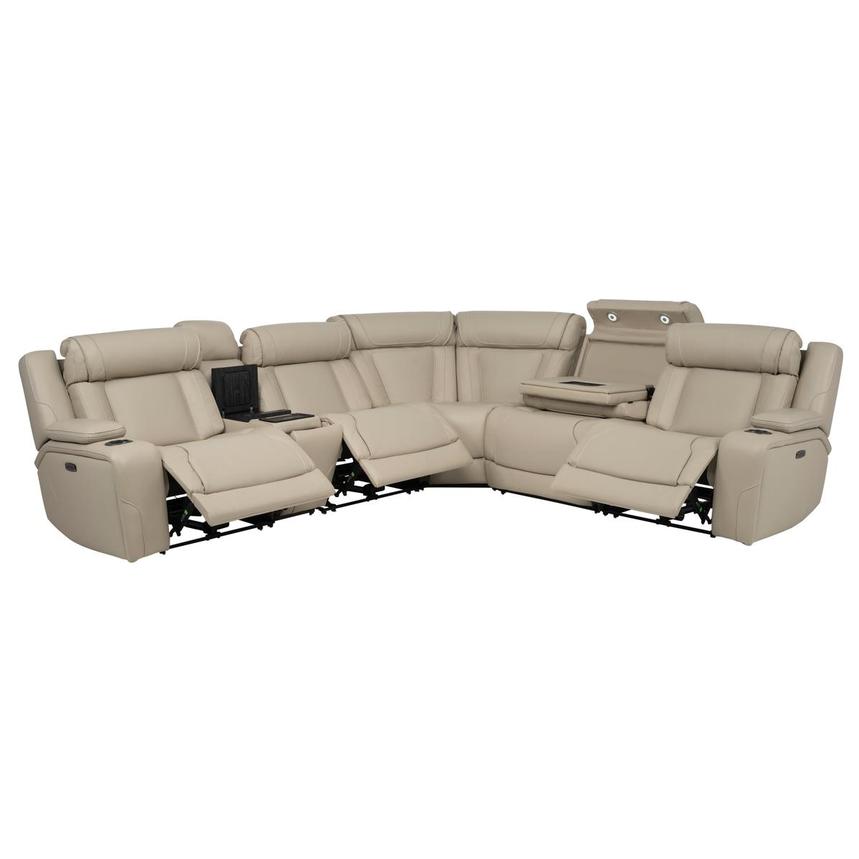 Odyssey Beige 6PCS/3PWR Leather Power Reclining Sectional w/Beverage Cooler  alternate image, 2 of 16 images.
