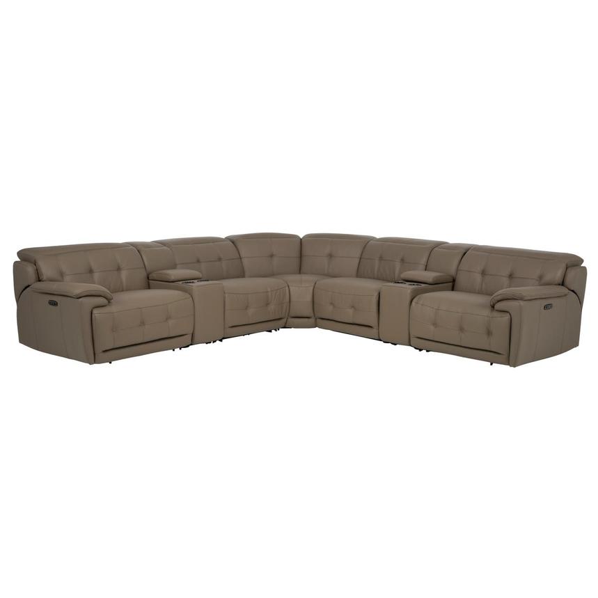 Graystone Dark Taupe Leather Power Reclining Sectional with 7PCS/3PWR main image, 1 of 14 images.