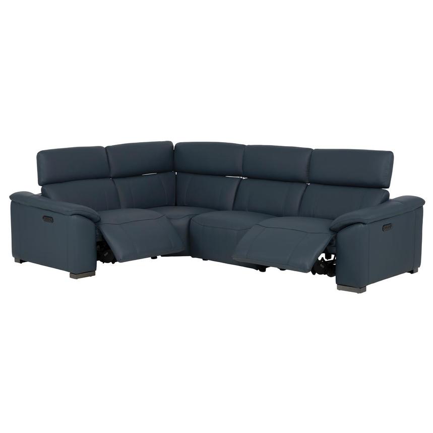 Cordova Blue Leather Power Reclining Sectional with 4PCS/2PWR alternate image, 3 of 11 images.