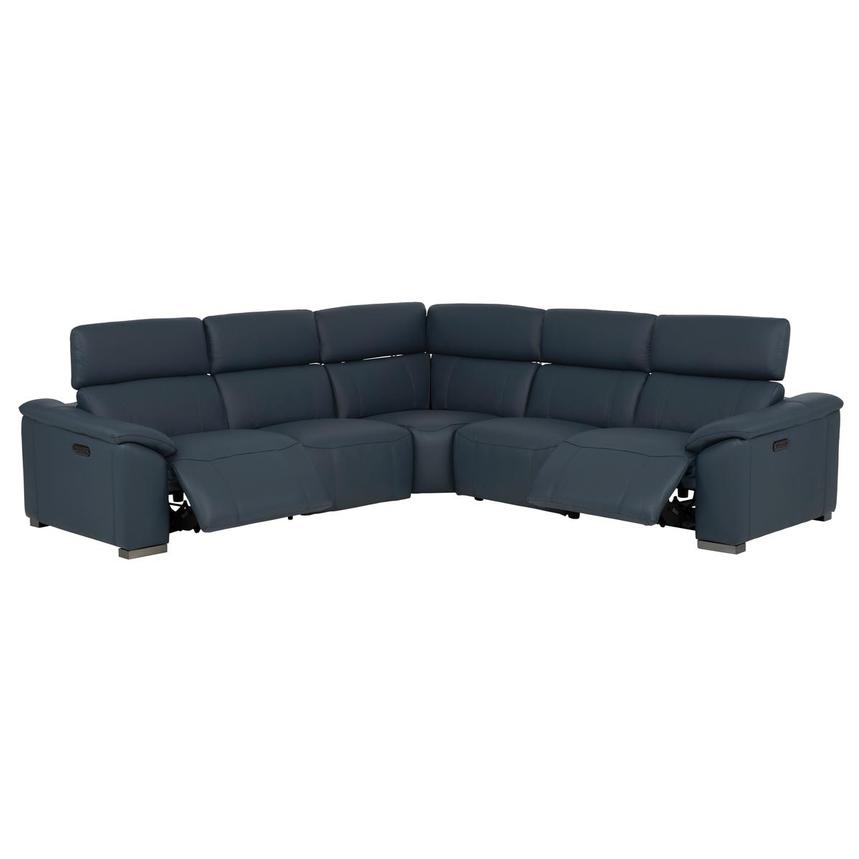 Cordova Blue Leather Power Reclining Sectional with 5PCS/2PWR alternate image, 3 of 10 images.