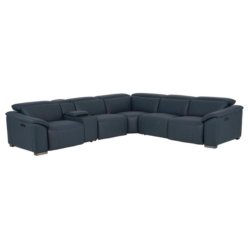 Cordova Blue Leather Power Reclining Sectional with 6PCS/3PWR main image, 1 of 14 images.