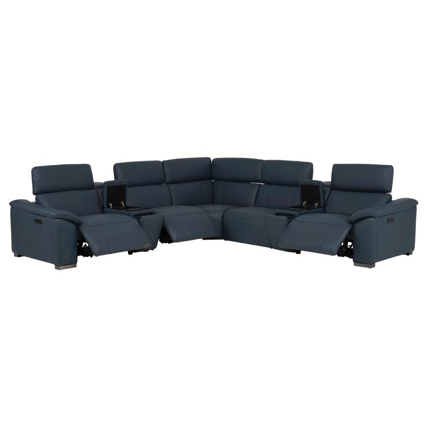 Cordova Blue Leather Power Reclining Sectional with 7PCS/3PWR alternate image, 3 of 15 images.
