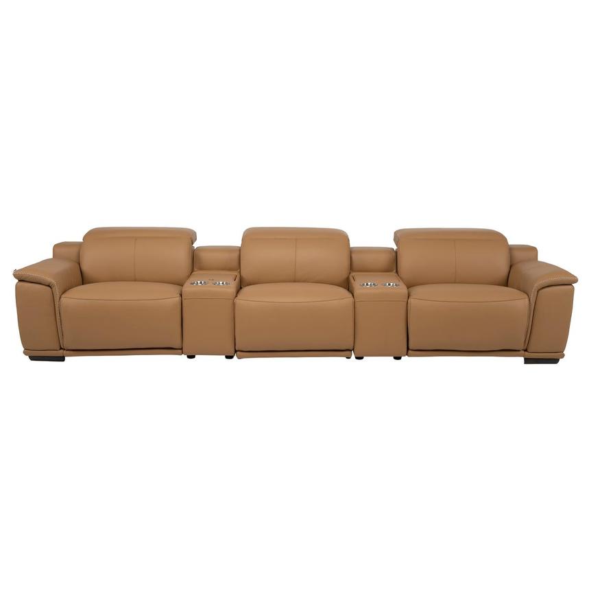Davis 2.0 Tan Home Theater Leather Seating with 5PCS/2PWR main image, 1 of 13 images.
