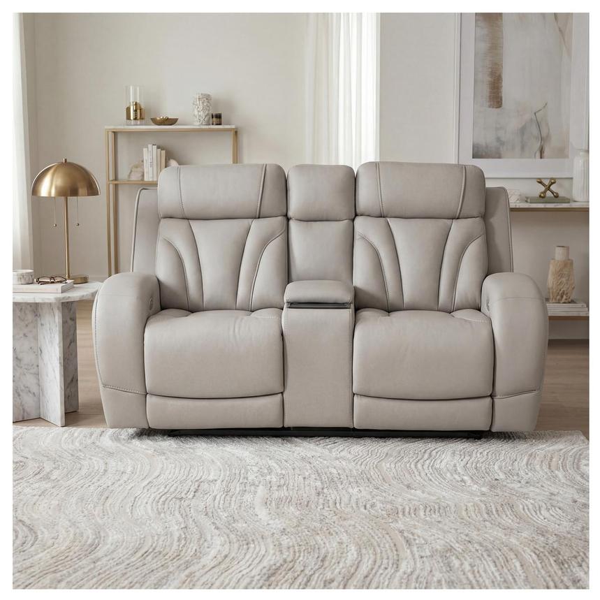 Kylo Light Gray Power Motion Leather Sofa w/Console  alternate image, 2 of 19 images.
