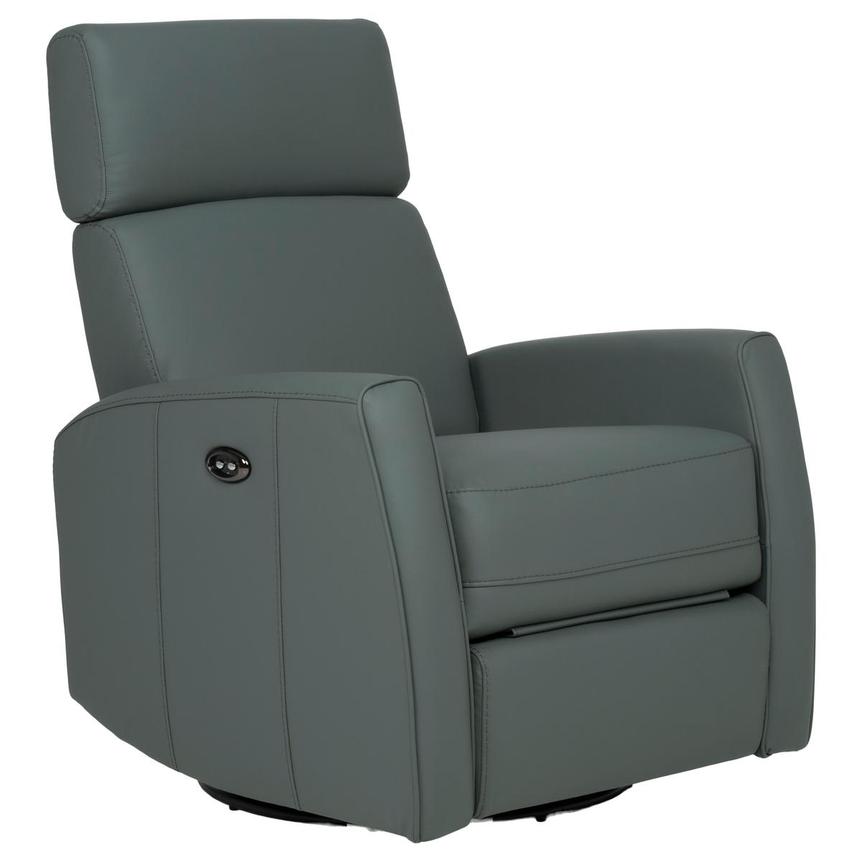 Lucca Blue Leather Power Swivel Glider Recliner  alternate image, 2 of 10 images.