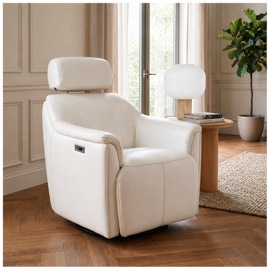 LuxTone White Leather Power Tilt Recliner  alternate image, 2 of 14 images.