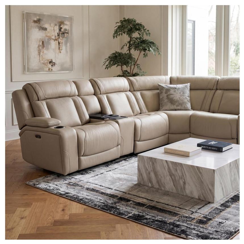 Odyssey Beige 6PCS/3PWR Leather Power Reclining Sectional w/Beverage Cooler  alternate image, 2 of 17 images.