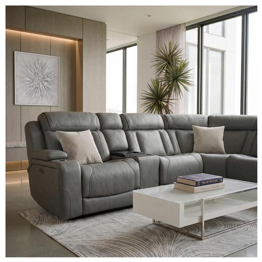 Odyssey Cobalt Leather Reclining Sofa w/Beverage Cooler  alternate image, 2 of 16 images.