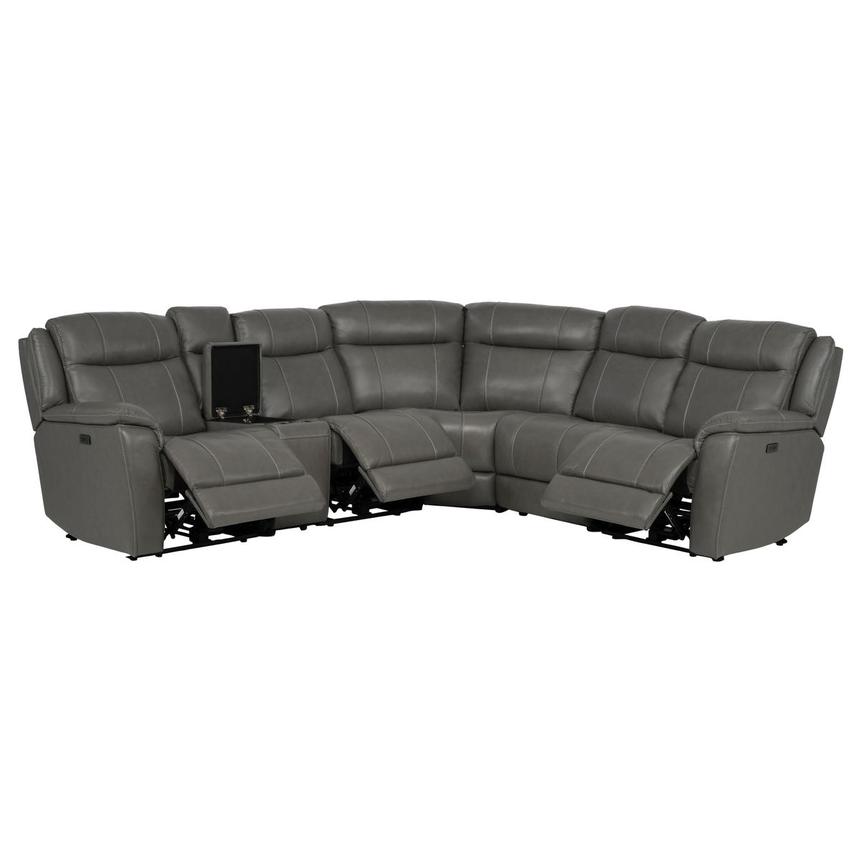 Samuel Dark Gray Leather Power Reclining Sectional with 6PCS/3PWR alternate image, 3 of 12 images.