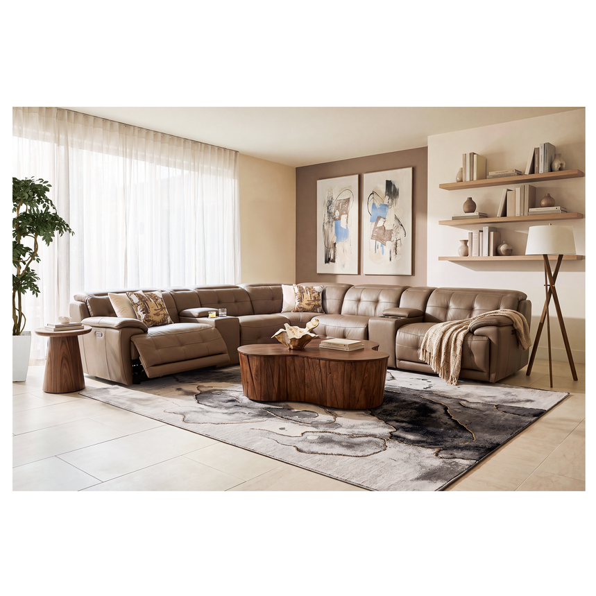Graystone Dark Taupe Leather Power Reclining Sectional with 6PCS