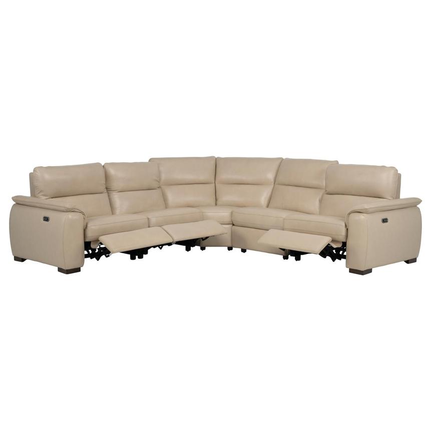 Promenade Beige Leather Power Reclining Sectional with 5PCS/3PWR alternate image, 3 of 9 images.