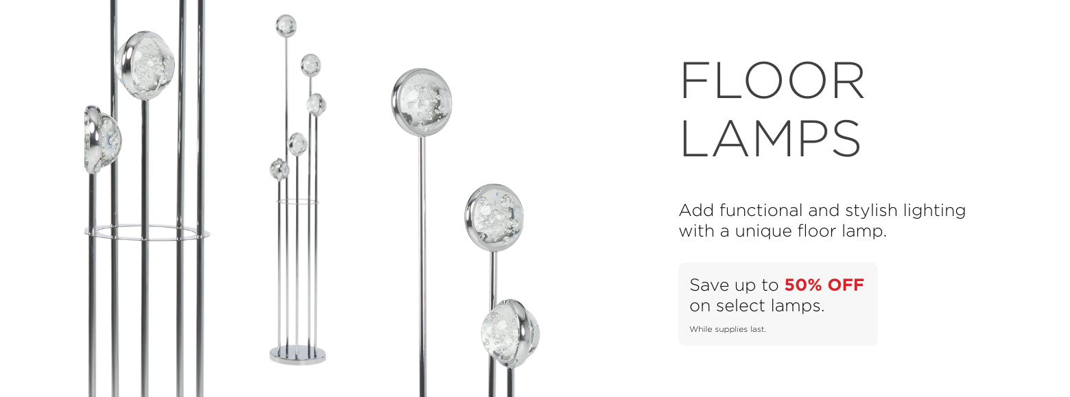 Floor Lamps. Add functional and stylish lighting with a unique floor lamp. Save up to 50% OFF on select lamps. While supplies last.